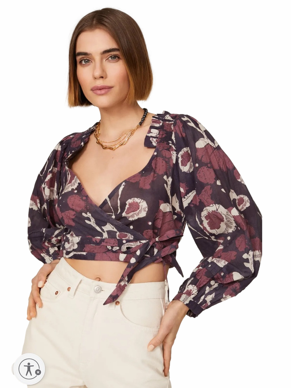 Cleobella Purple Cropped Wrap Top Size Small